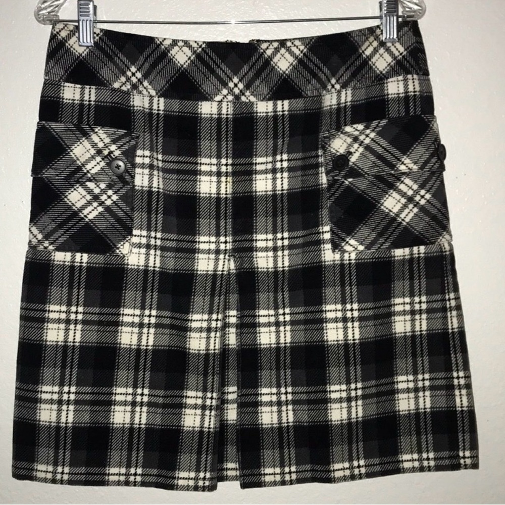 Ann Taylor Petites skirt plaid corduroy pockets black white 6P